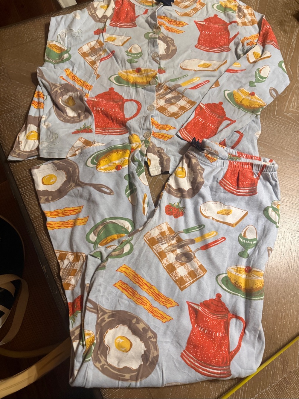 Nick & Nora Breakfast Foods Pajama Set Womens Med Blue HTF
